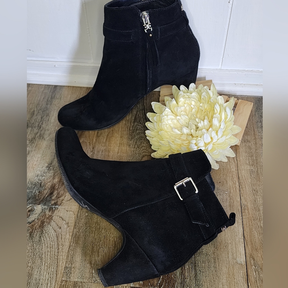 Sam Edelman Black Heeled Boots with Buckle Detail 8